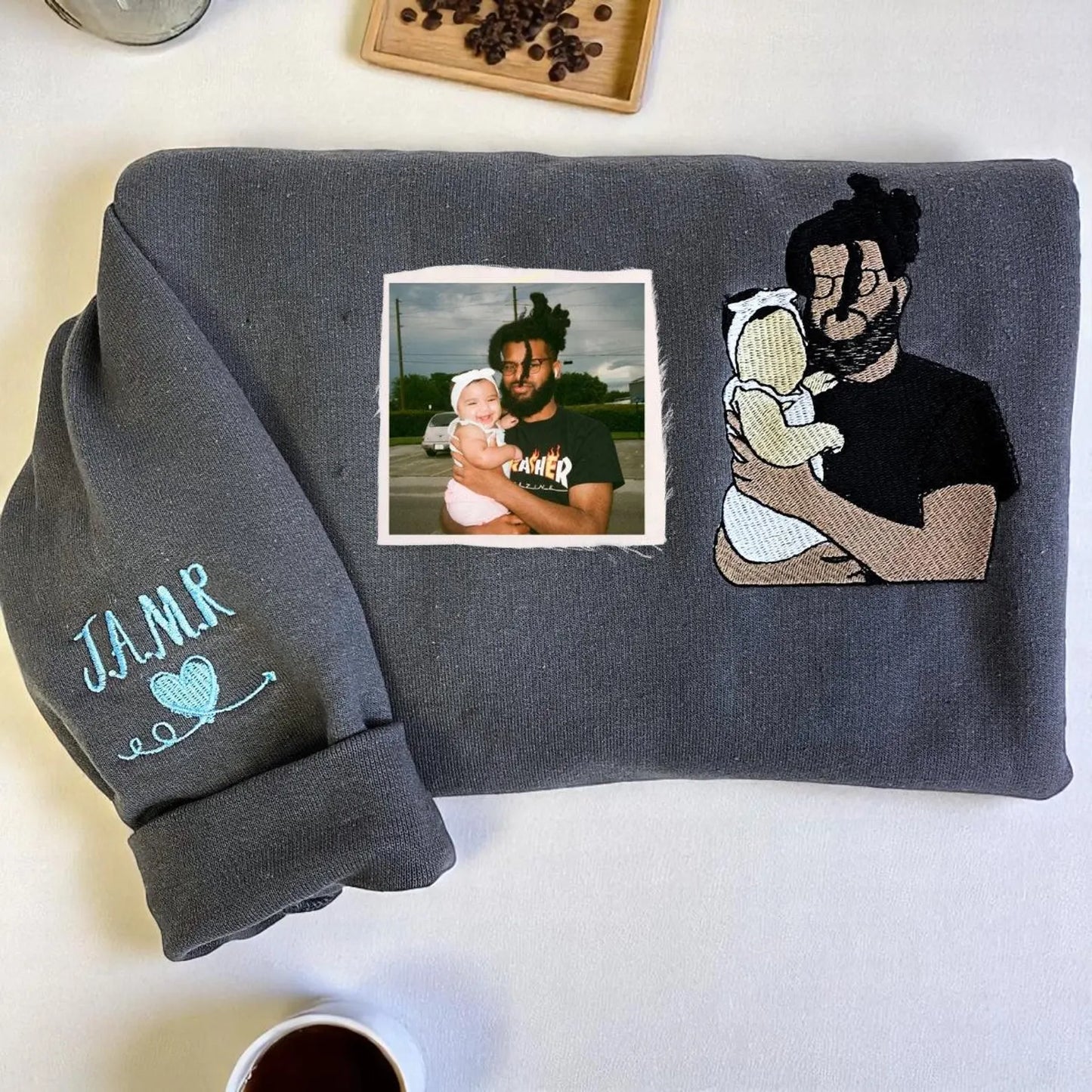 Custom Embroidered Portrait Hoodie • Personalized Line Art Sweatshirt • Meaningful Photo Gift for Dad, Mom, or Family