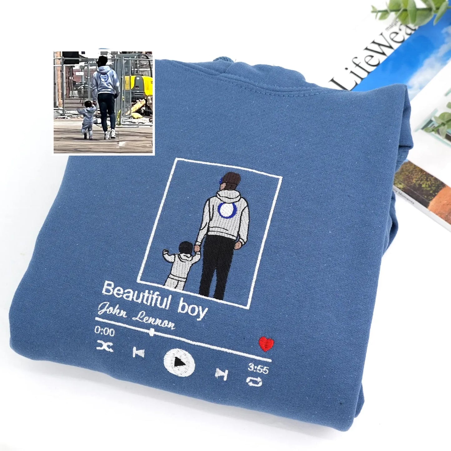 Custom Embroidered Portrait Hoodie • Personalized Line Art Sweatshirt • Meaningful Photo Gift for Dad, Mom, or Family
