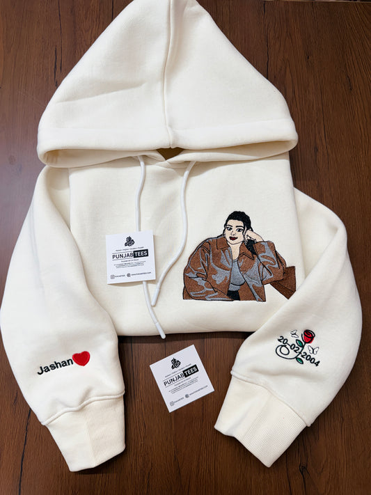 Custom portrait embroidery Hoodie – Personalized Punjabi Gift