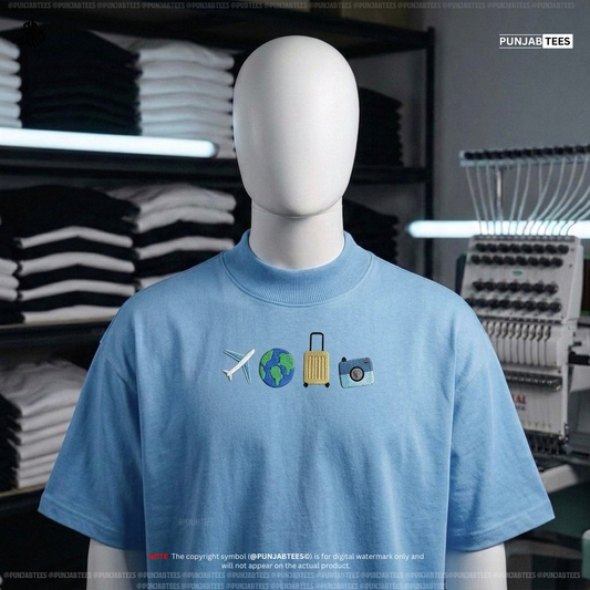 Punjabtees TRAVEL EMB Sky-blue T-Shirt