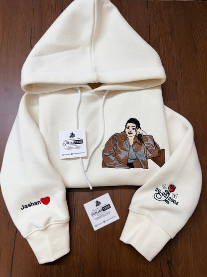 Custom portrait embroidery Hoodie – Personalized Punjabi Gift
