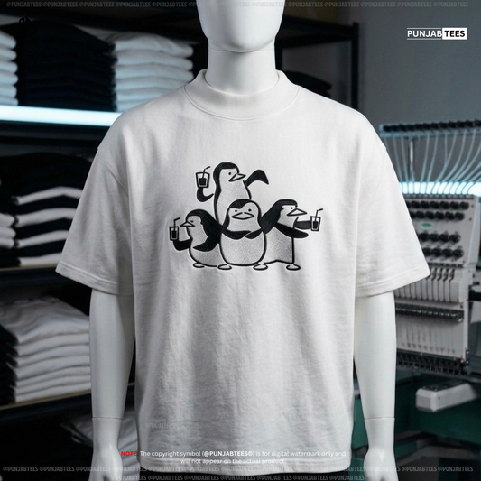 Punjabtees four penguins EMB Off white T-Shirt