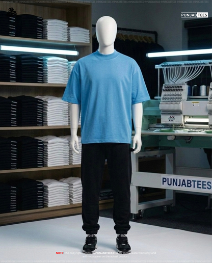 100% Cotten (280GSM) Punjabtees plain Sky-Blue T-Shirt With large Rib