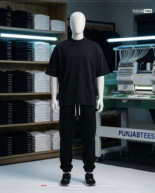 100% Cotten (280GSM) Punjabtees plain Black T-Shirt With large Rib(280GSM)