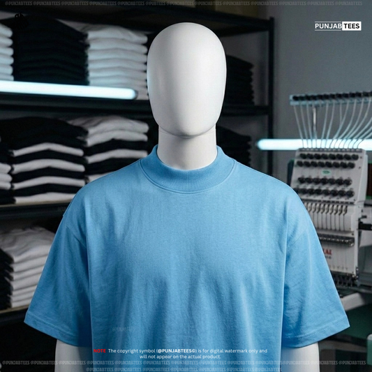 100% Cotten (280GSM) Punjabtees plain Sky-Blue T-Shirt With large Rib
