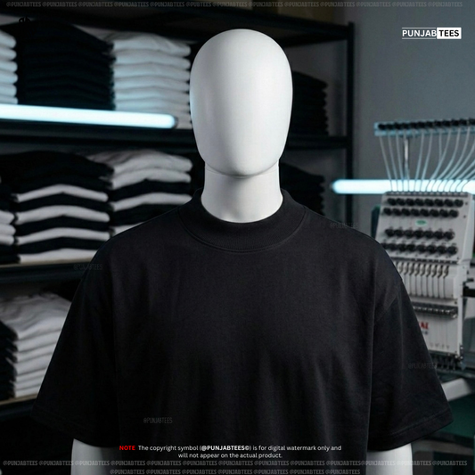 100% Cotten (280GSM) Punjabtees plain Black T-Shirt With large Rib(280GSM)
