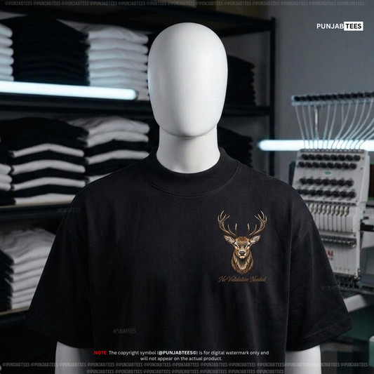 Punjabtees Deer(No validation needed) EMB Black T-Shirt