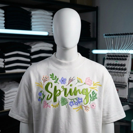 Punjabtees Spring Embroidery  off white oversized-Boxy style T-Shirt