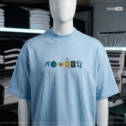 Punjabtees TRAVEL Lover EMB Sky-Blue T-Shirt