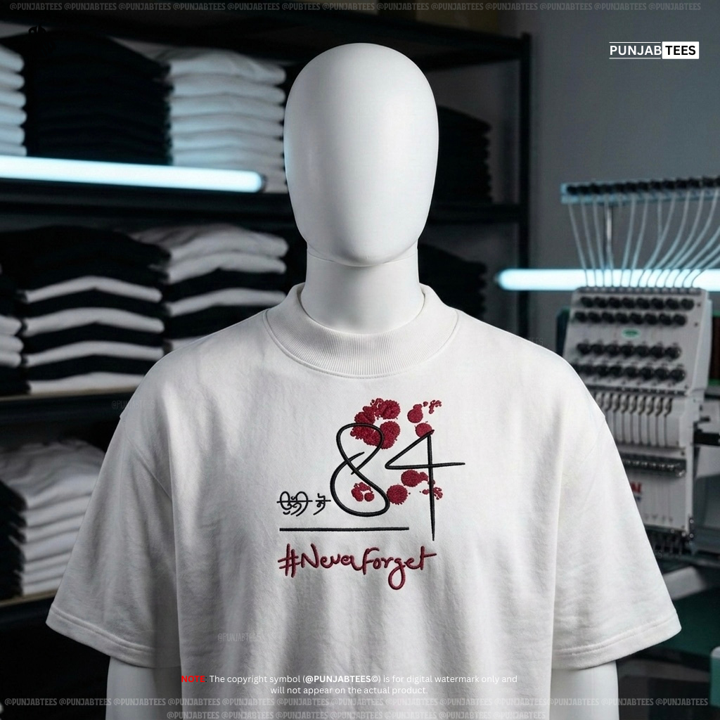 Punjabtees 1984 Blood Embroidery Off-White T-Shirt