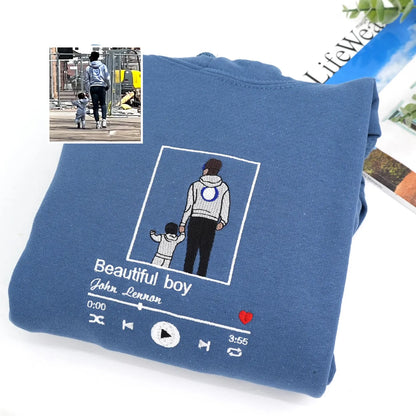 Custom Embroidered Portrait Hoodie • Personalized Line Art Sweatshirt • Meaningful Photo Gift for Dad, Mom, or Family